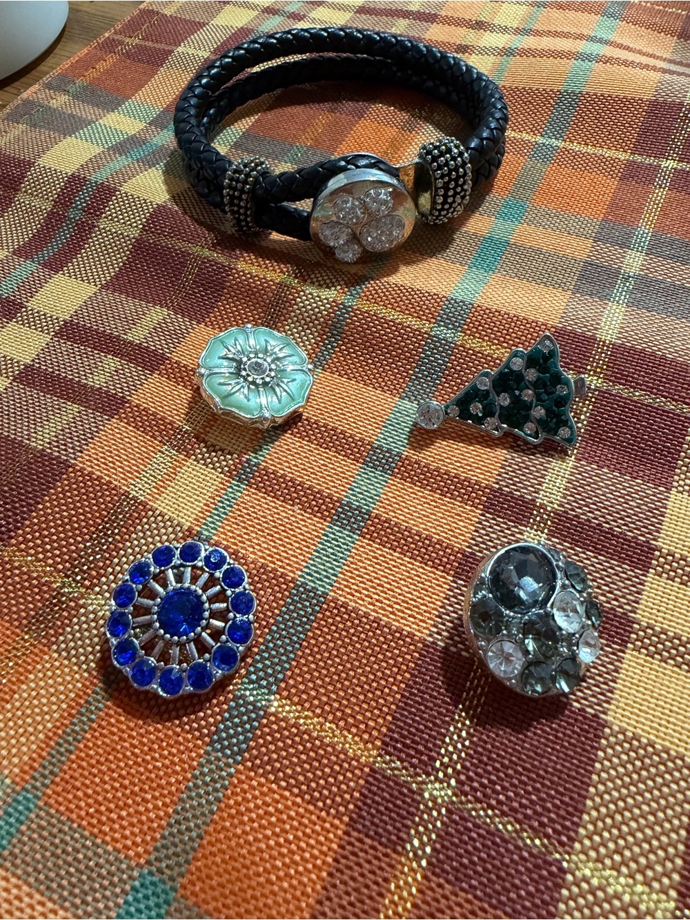 Black Braided Leather Bracelet with Crystal Clasp